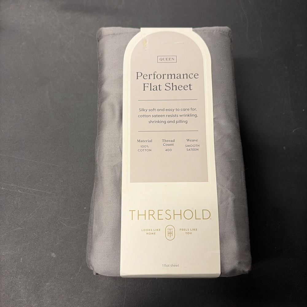 Threshold Queen Size 400 Thread Count Performance Flat Sheet Radiant Gray 20520